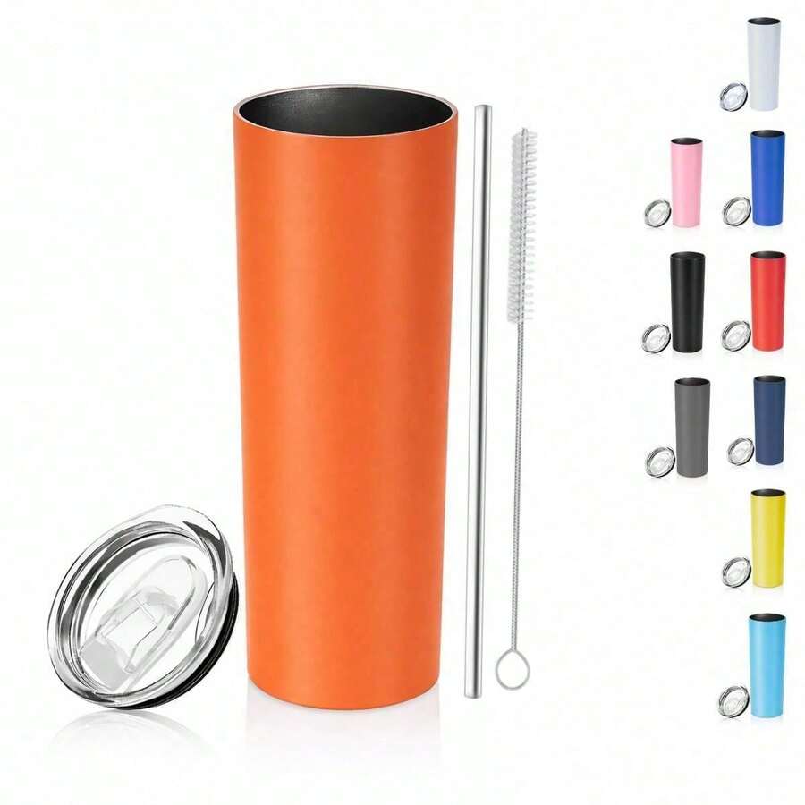 Skinny Stainless Steel  20 Oz Smooth Powder Coating - Orange - View 1