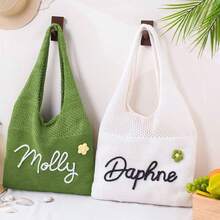 Customized Name Bag, Chunky Knit Hand-Embroidered Hollow-Out Bag, Versatile Minimalist One Shoulder Underarm Bag, Beach Gift, Mother's Day Gift, Gift For Girlfriend - Multicolor - View 9