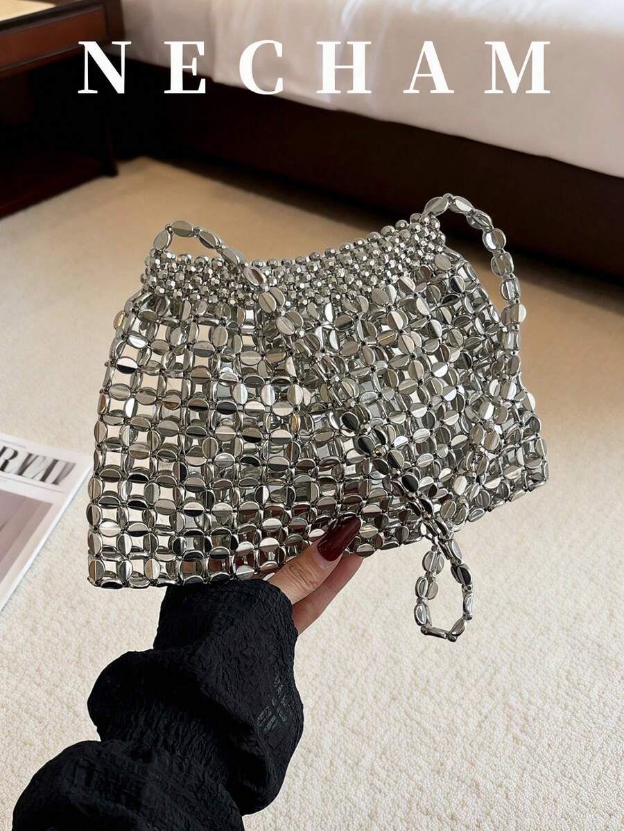 1 chiếc túi đeo vai thời trang dự tiệc lấp lánh, chất liệu độc đáo, túi đeo chéo cá nhân hóa cao cấp. - Bạc - Xem 1