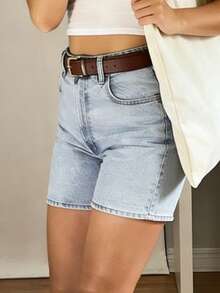 Women's Casual Washed Slim Fit Denim Shorts, Summer - Light Wash - View 3