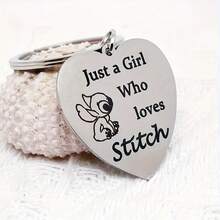 Disney 1件史迪奇动漫钥匙扣项链和钥匙扣包挂件不锈钢激光雕刻礼品 - 彩色 - 查看 3