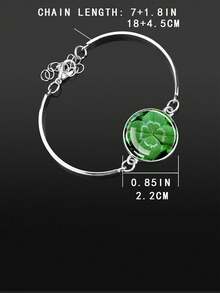 1pc Elegant Lucky Bracelet, Embedded With Four-Leaf Clover Glass Dome Design, Fashionable And Generous, Suitable For Men And Women, An Excellent Gift And Ideal Birthday Present - Silver - View 4