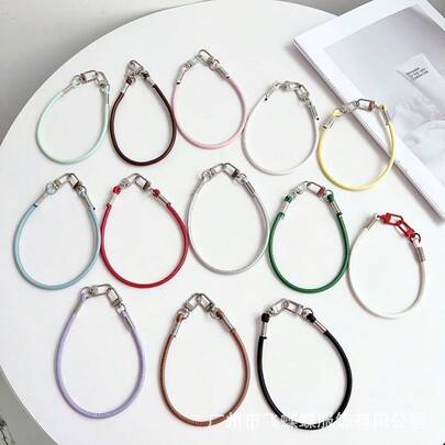 1套全新简约多巴胺多色皮革挂绳，多功能手机挂绳，耐用腕带钥匙扣，通用吊坠