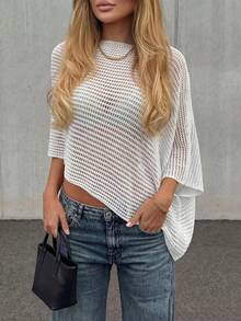 新款夏季白色镂空针织衫，适合海滩度假 - 白色 - 查看 3