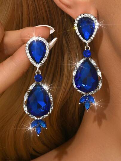 2pcs/Set Droplet Style Bridal Ladies' Fashionable Crystal Earrings, Gorgeous Jewelry Earrings Suitable For Weddings, Parties, And Engagements.