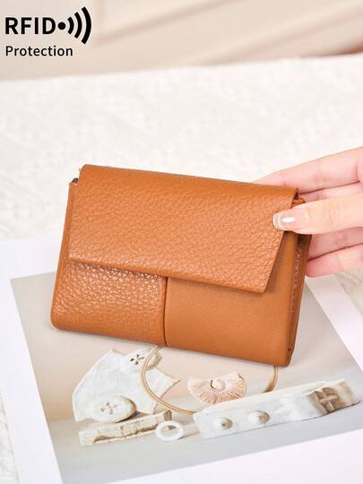 Fashion Vintage Trifold Short Wallet Women Soft Litchi Leather Clutch Purse Multi-Card Holder Daily Use