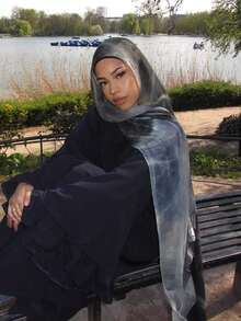 1pc Women's Bohemian Style Watercolor Tie-Dye Print VELA Headscarf/Scarf, Casual Soft Windproof Shawl, Suitable For Daily Wear - 電光靛藍 - 查看 3