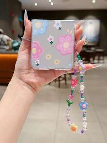 1 carcasă de telefon pliabilă la modă, din material PC mat, simplă și drăguță, cu elemente florale, asociată cu o brățară de aceeași culoare, poate proteja și preveni căderea. Pentru: Samsung Galaxy Zflip 3/Zflip 4/Zflip 5/Zflip 6/Zflip 7/ Find N3 Flip/ Razr 50 Ultra/ Razr 60 Ultra/ Razr 60/ Razr 50/ MIX Flip/Galaxy Z Flip7 FE - clar - Vizualizare 3