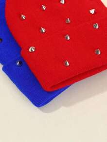 1Pc Men Punk Rivet Beanie Knit Hat,Goth Gothic Skull Caps Winter Warm Beanies Cap Men,Suitable Street Wear.Fall - 多色 2 - 查看 2