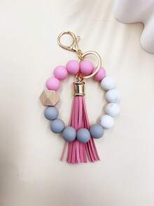 1pc Minimalist Beaded Keychain, Handmade Tassel Keyring, Women's Fashion Silicone Bead Wrist Lanyard - Marble Print Charm, Bag Accessory, Gift For Friends, Mom, Teachers - Multicolor - View 14