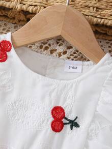 1件女婴可爱樱桃印花圆领无袖荷叶边A字连衣裙，夏季 - 彩色 - 查看 3