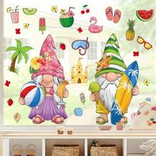 1 Set Of 2 Large Summer Theme Beach Gnome Window Clings, Includes Coconut Tree, Pineapple, Watermelon, Surfboard, Beach Ball Patterns, Removable Static Cling For Bedroom, Living Room, Balcony And Display Window Decoration - Surf - View 5