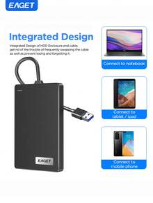 EAGET 2.5" Hard Drive Enclosure, USB 3.0 5Gbps, Supports Up To 6TB, Tool-Free Installation, Durable ABS Material, Smart Sleep Function - Compatible With Computers, Laptops And Phones, Plug And Play (Solid State Drive Not Included) - Black - View 4