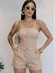 Elegant Tailored Suit, Strapless, Sophisticated And Modern. - Màu be - Xem 1