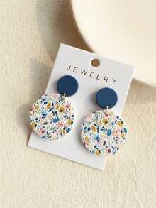 1 Pair Women's Spring/Summer Small Daisy, Blue Flower, Pink Flower Floral Print Ceramic Texture Elegant Cute Fresh Round Acrylic Earrings - Multicolor - View 6