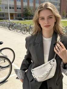 Túi đeo hông nữ màu trơn bằng chất liệu PU, túi ngực thời trang retro, túi đeo dưới cánh tay, túi đeo vai chéo nhỏ gọn đa năng cho mùa xuân/hè, túi đeo ngực tối giản. - trắng - Xem 5