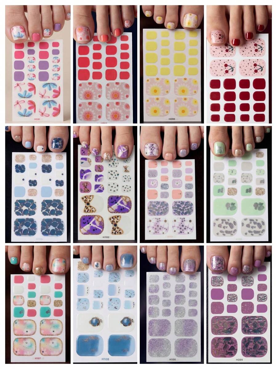1 Pc Toenail Stickers, Nail Art Stickers, Summer Ocean Theme, Floral Pattern Toenail Stickers, Quick And Easy To Complete Your Manicure. Self-Adhesive Nail Stickers, Suitable For Women And Girls. Nail Supplies. - Multicolor - View 1