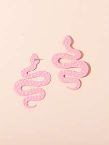 1 Pair Snake-Shaped Earrings, Electroplated Gold Plated, Painted Stainless Steel, Fashion Earrings For Women, Rose Flower & Maple Leaf Design, Valentine's Day Gift - A Pair Of Earrings - View 10