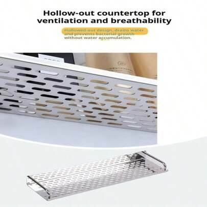 Edelstahl Duschablage - Wandmontierte Badezimmer und Küchen Aufbewahrungsregal, rostfrei, platzsparendes Regal mit Ablauflöchern für Toilettenartikel, Gewürze und Zubehör, einfache Montage