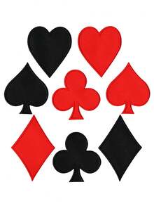 8 片装扑克牌图案布贴，黑桃扑克布贴，可熨烫在衣物上，拉斯维加斯主题刺绣贴花，适用于牛仔裤、帽子、包包、夹克（黑色和红色） - 彩色 - 查看 9