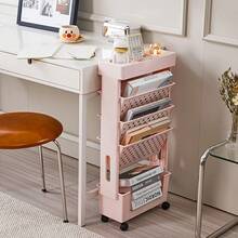 5-Tier Movable Bookshelf, Tableside Bookshelf, Floor-Standing Desk Trolley, Book Storage Rack, File Storage Rolling Bookcase, Movable Folder Storage Cart With Wheels, Tableside Storage Cabinet With Wheels. - A - View 12