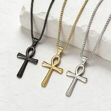1 mặt dây chuyền hình thánh giá Ankh Coptic bằng thép không gỉ, dành cho cả nam và nữ, kèm dây chuyền hộp dài 20 inch. - Đi qua - Xem 5