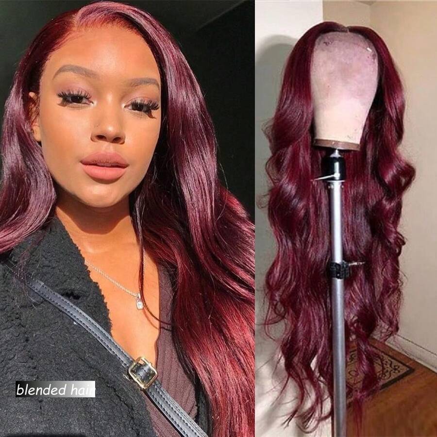 Tóc giả ren phía trước kiểu sóng thân 13x4 từ tai đến tai, kích thước 10-36 inch, làm từ tóc người pha trộn, 180% HD, phần ren phía trước trong suốt không cần keo, tóc người pha trộn có tóc con, dành cho nữ, mật độ cao, tóc người nguyên chất Brazil, mã 99J màu đỏ tía. - S99J/BUG - Xem 1