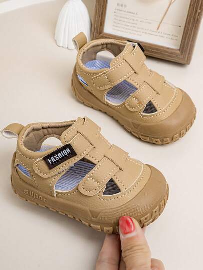 1 Pair 2026 New Infant/Toddler Flat Sandals, PU Leather Patchwork Upper, Soft Comfortable Lightweight, Suitable For Indoor/Outdoor, Play, Festivals, Convenient Hook And Loop Closure