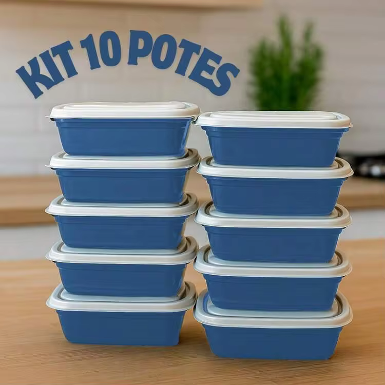 Set Of 10 Reusable, Durable, And Reinforced 400ml Plastic Containers With Lids For Lunch Boxes - Blue - View 1
