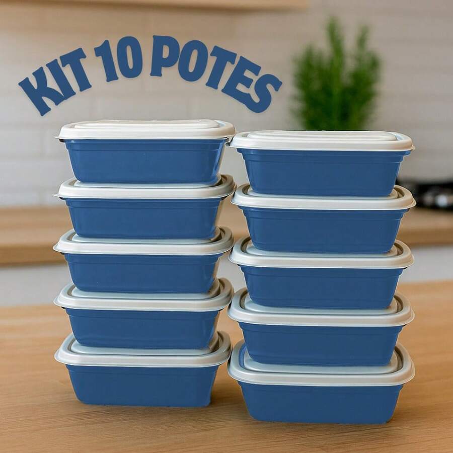 Set Of 10 Reusable, Durable, And Reinforced 400ml Plastic Containers With Lids For Lunch Boxes - Blue - View 1