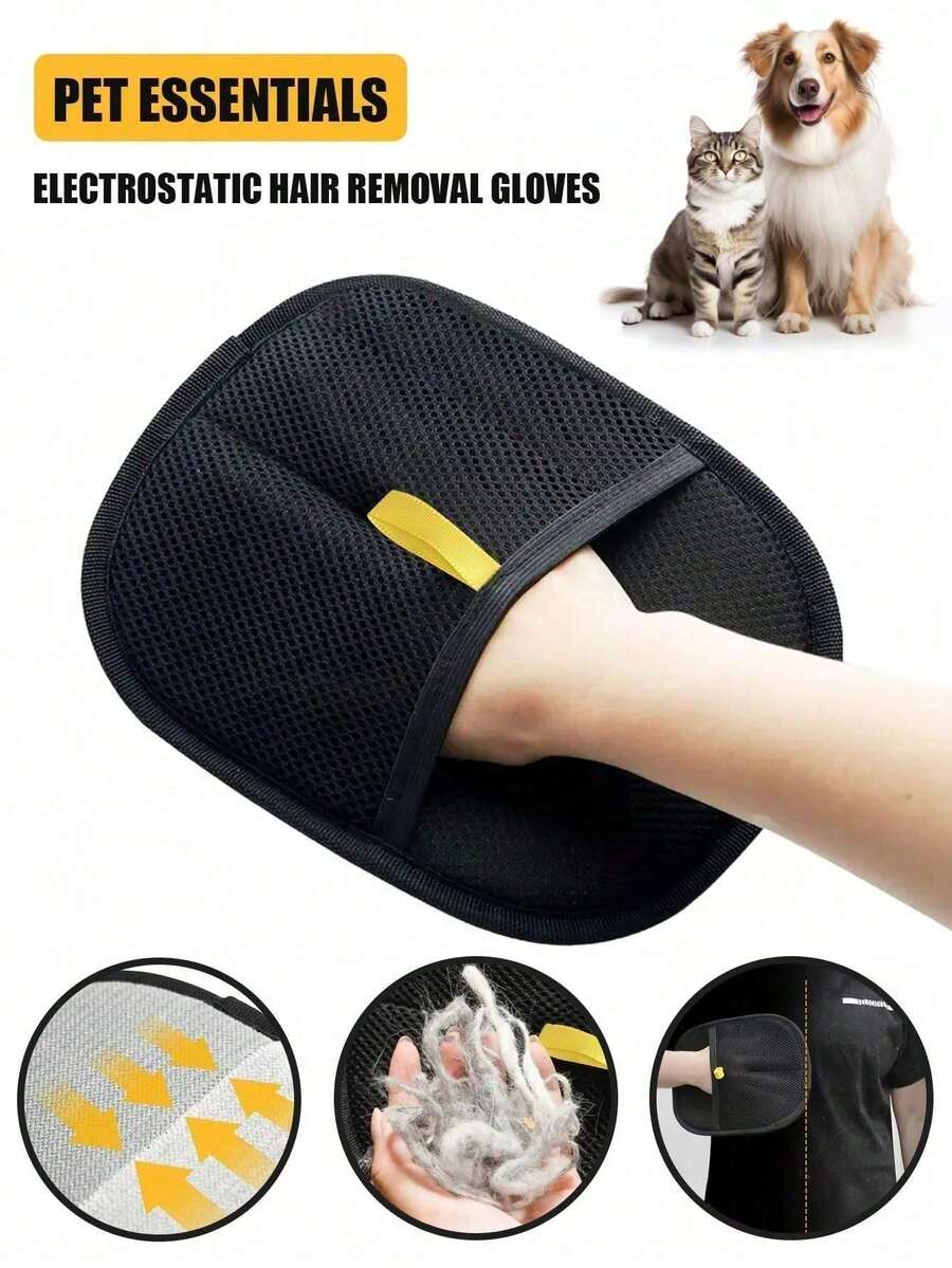 Reusable Static Electricity Pet Hair Removal Gloves, Double-Sided Pet Grooming Gloves, Can Remove Pet Hair From Carpets - Black - View 1