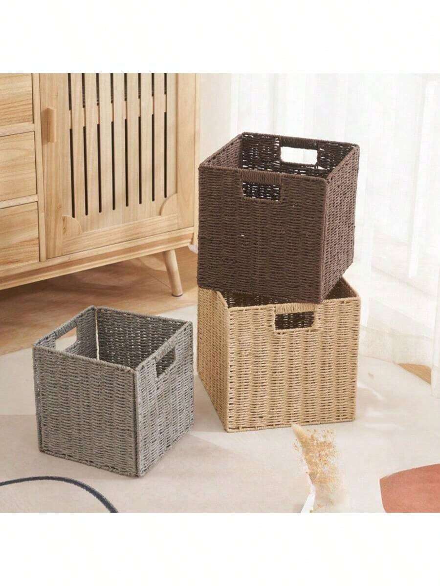1pc Foldable Storage Basket, Multi-Purpose Non-Waterproof, For Clothes, Snacks, Toy Organizer, Bathroom Towel Holder, Home Decor Shelf Basket, Suitable For Easter, Mother's Day - Khaki - View 1