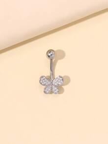 1pc Fashionable Titanium Butterfly Navel Ring, Suitable For Daily Wear - Silver - View 4