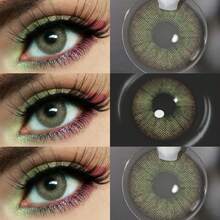 1 Pair Leermoo Green Cat Eye Natural Makeup 14.2mm Disposable - WildCat Green - View 2