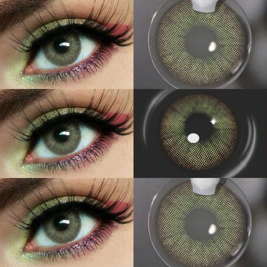 1 Pair Leermoo Green Cat Eye Natural Makeup 14.2mm Disposable