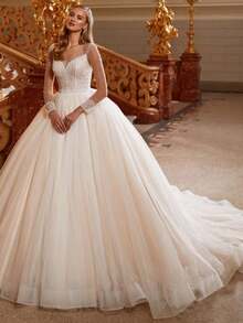 Elegant Off Shoulder Backless Long Sleeves Lace Appliqué A Line Wedding Dress With V Neck, Registry Office Dresses Bridal Gown, Evening Party Dress Birthday Party Dress Country Wedding,Romantic Church Ceremony Wedding Dress,Suitable For Wedding, Dating, Party, Singles' Party, Vacation, Formal Occasions, Dinner Dress, Prom Dress, Homecoming Dress, Cocktail Party, Wedding Guest Dress, Graduation - Blanco - Ver 1