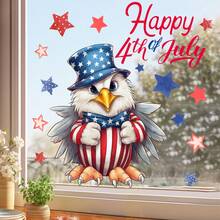 1PC Star-Spangled Banner Style Independence Day Glass Sticker, American National Day Bald Eagle Decorative Window Sticker, Suitable For Bedroom Living Room Study Holiday Decoration Atmospheatic Sticker, Removable PVC Window Decal - Multicolor - View 2