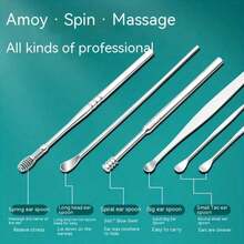 New Stainless Steel Ear Spoon Set| 6 Combinations, Spiral Adult Ear Cleaner Efficient Ear Spoon(8CM) - Black - View 3