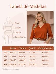 Elegant Women's Blouse With 3/4 Sleeves And Elastic Waistband | Lightweight And Comfortable Fabric | Plus Sizes GG To G3 - Đất nung - Xem 7