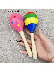 1/2/3/4/5/8 Pcs Wooden Maracas, Festive Wooden Maraca Toys, Random Pattern - Multicolor - View 4