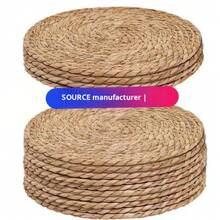 1/4/6pcs Woven Placemats, Round Rattan Placemats, Natural Handwoven Water Hyacinth Placemats, Farmhouse Woven Placemats, Rustic Style Woven Wicker Table Mats, Suitable For Dining Table, Home, Wedding - Multicolor - View 15