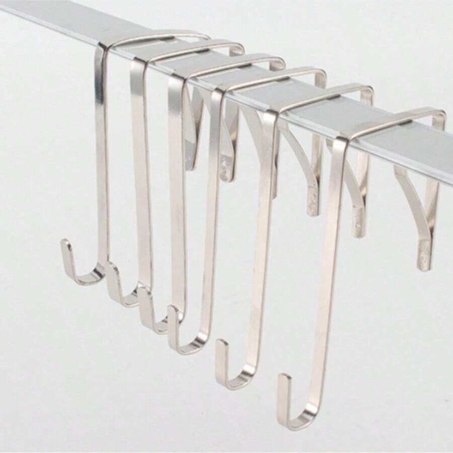 Gancho plano de aço inoxidável para pendurar atrás da porta, equipado com placa de mola e com 5 mm de largura. Ideal para pendurar itens como casacos, guarda-chuvas, bolsas, cestos de roupa suja, toalhas, etc., sendo amplamente utilizado em residências, shoppings, hotéis e outros locais. Um acessório prático que facilita o dia a dia. - Branco - Ver 1