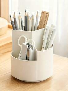 Soporte giratorio de 360° para bolígrafos, diseño de 3 compartimentos, organizador de escritorio con taza giratoria de gran capacidad para bolígrafos, apto para oficina, escuela, suministros de arte - Multicolor - Ver 2