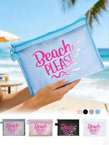 Large Capacity Letter & Palm Tree Pattern Beach Makeup Bag - Multicolor - View 1