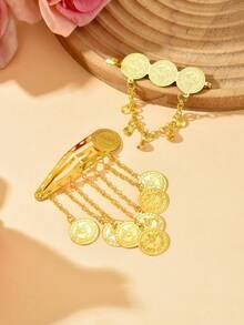 阿拉伯风格女士发饰，硬币形发夹，简约头饰，四季皆宜 - 金色 - 查看 1