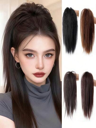 16 Inch Half Updo Ponytail Wig, Clip-In Design, Loose Braided Synthetic Hair Wig, Suitable For Everyday Wear
