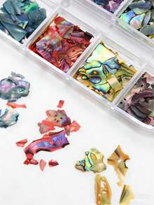 12 Grids Asymmetrical Aurora Shell Slices Nail Decoration Shiny Holographic Asymmetrical Iridescent Mica & Abalone Shell Y2K Mermaid Flake DIY Nail Charms Luxury Manicure Accessories Nails - Multicolor - View 7