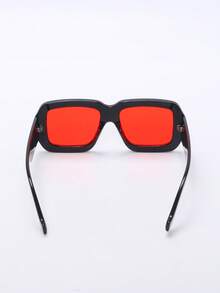 1 Pair Chunky Black Square Sunglasses With Pink Tinted Lenses – Bold Retro Frame With Red Accent Trim, Perfect For Y2K Style, Festival Fashion & Sweet Street Looks - A - 查看 3