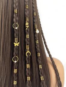 26件套优雅蝴蝶玫瑰珍珠发圈 - 浪漫可调节合金发箍，波西米亚风发饰，适合女士脏辫和编发 - 金色 - 查看 1