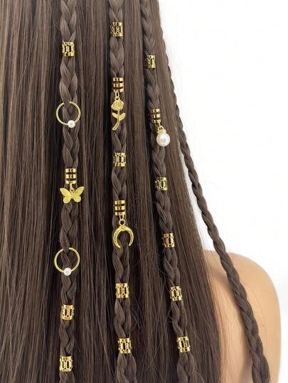 26件套优雅蝴蝶玫瑰珍珠发圈 - 浪漫可调节合金发箍，波西米亚风发饰，适合女士脏辫和编发